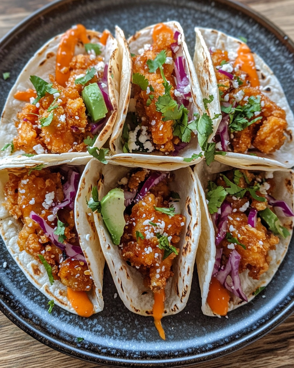 Served crispy chicken wonton tacos with slaw and garnishes