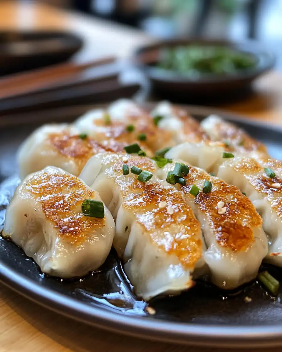 Closeup of crispy dumplings first bite texture