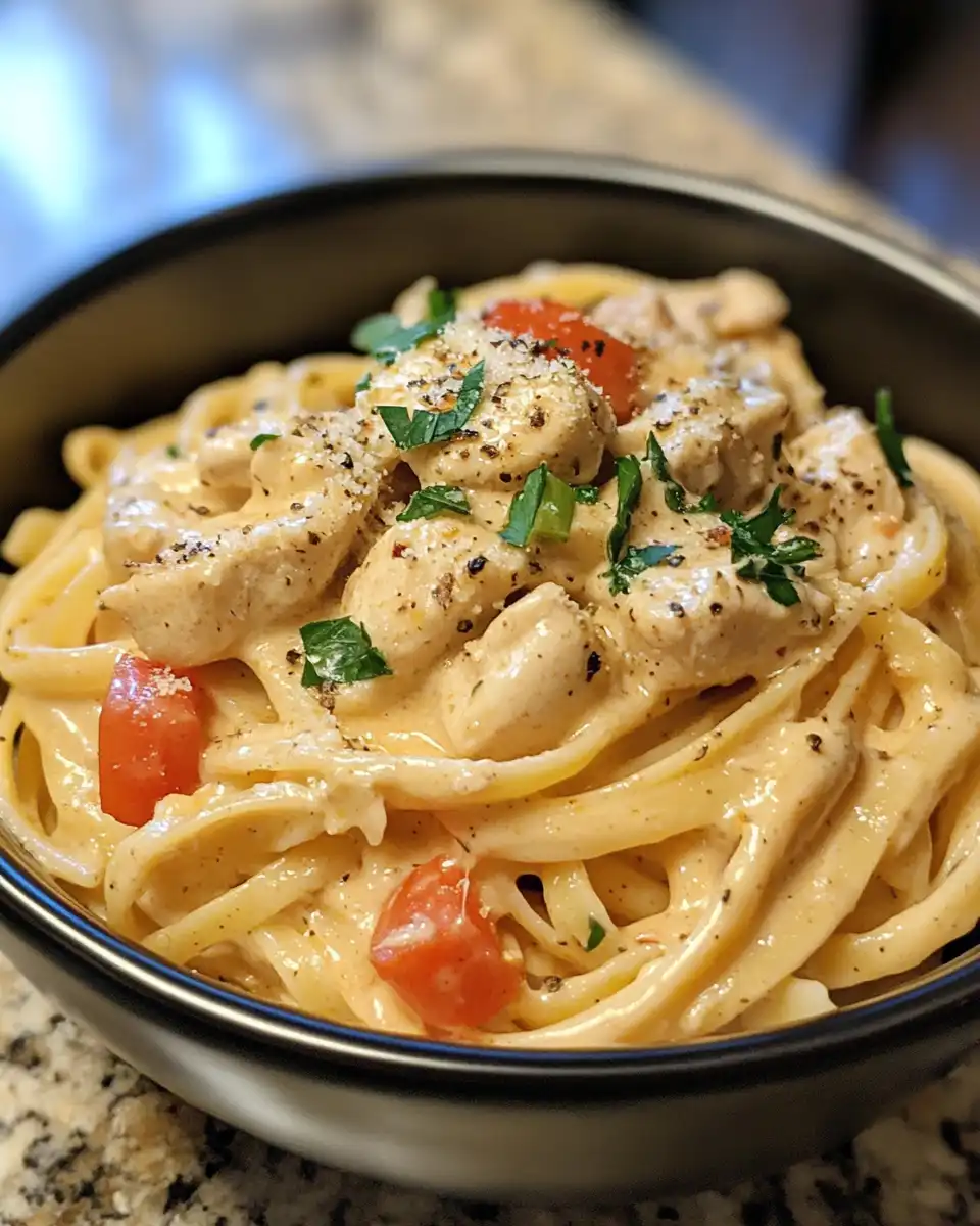 Creamy Cajun chicken pasta served on a plate and garnished
