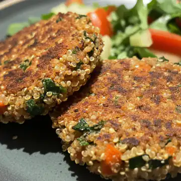 Crunchy Quinoa Veggie Patties taken with iphone 15 pro max --iw 2 --ar 4:5 --v 6.1 --raw