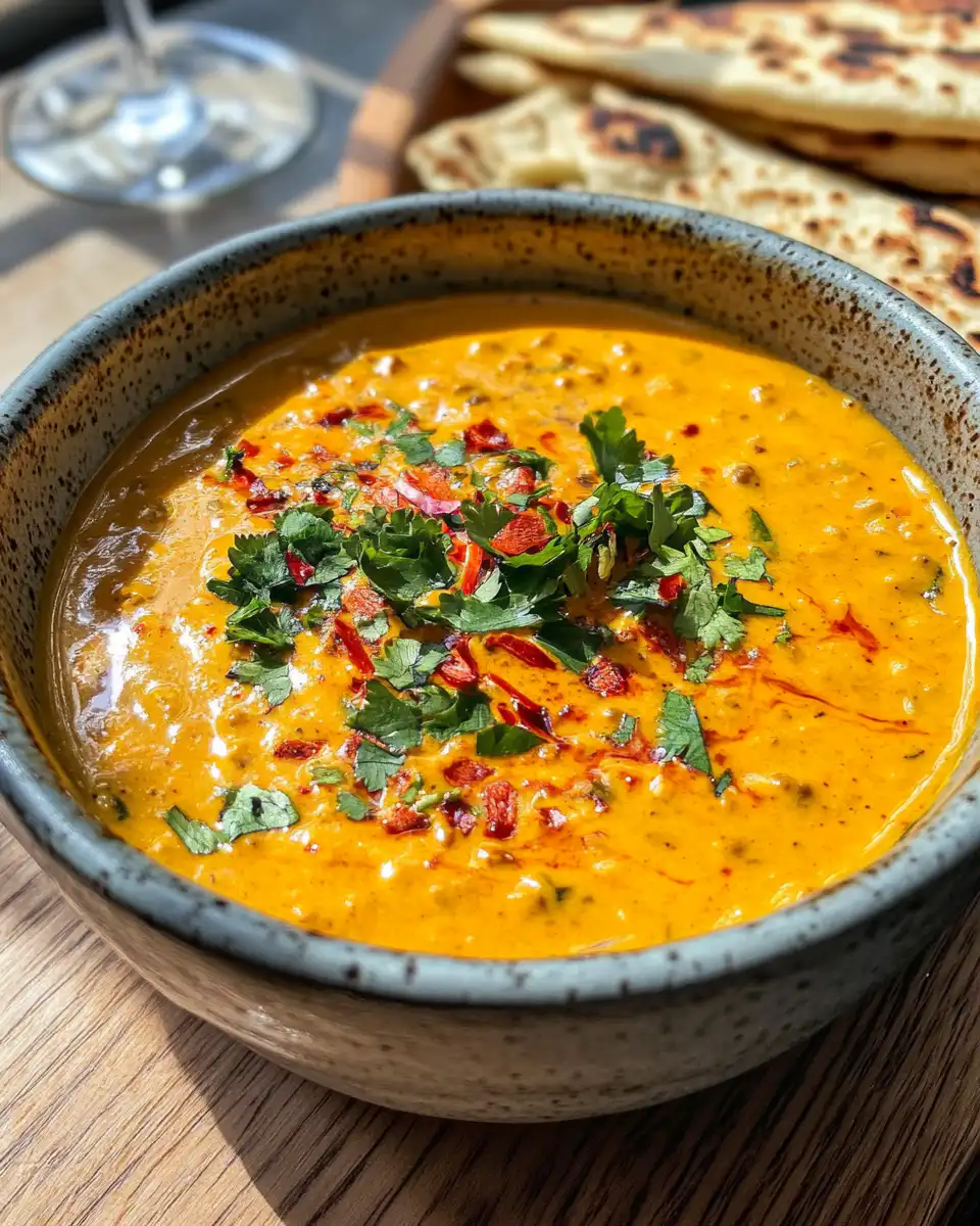 Final creamy serving of curry date dip with spices