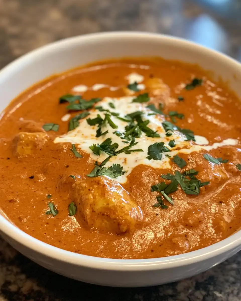 Butter chicken cooking in pressure cooker with steam and spices