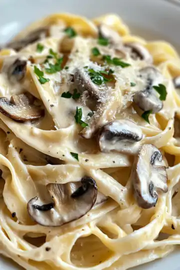 Date Night Mushroom Fettuccine Alfredo taken with iphone 15 pro max --iw 2 --ar 4:5 --v 6.1 --raw