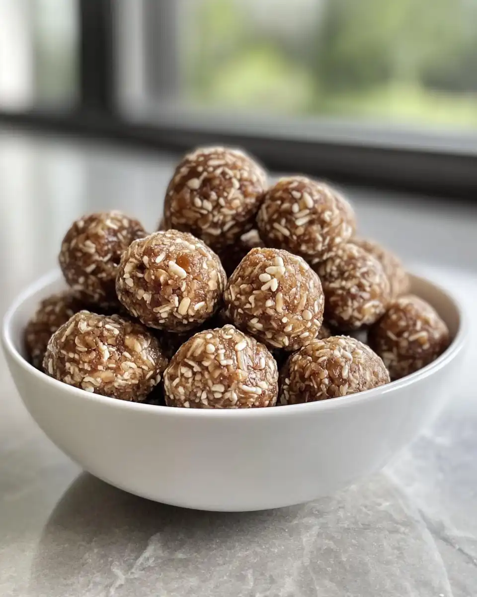 Ingredients including dates, nuts, and coconut for energy balls prepared in food processor