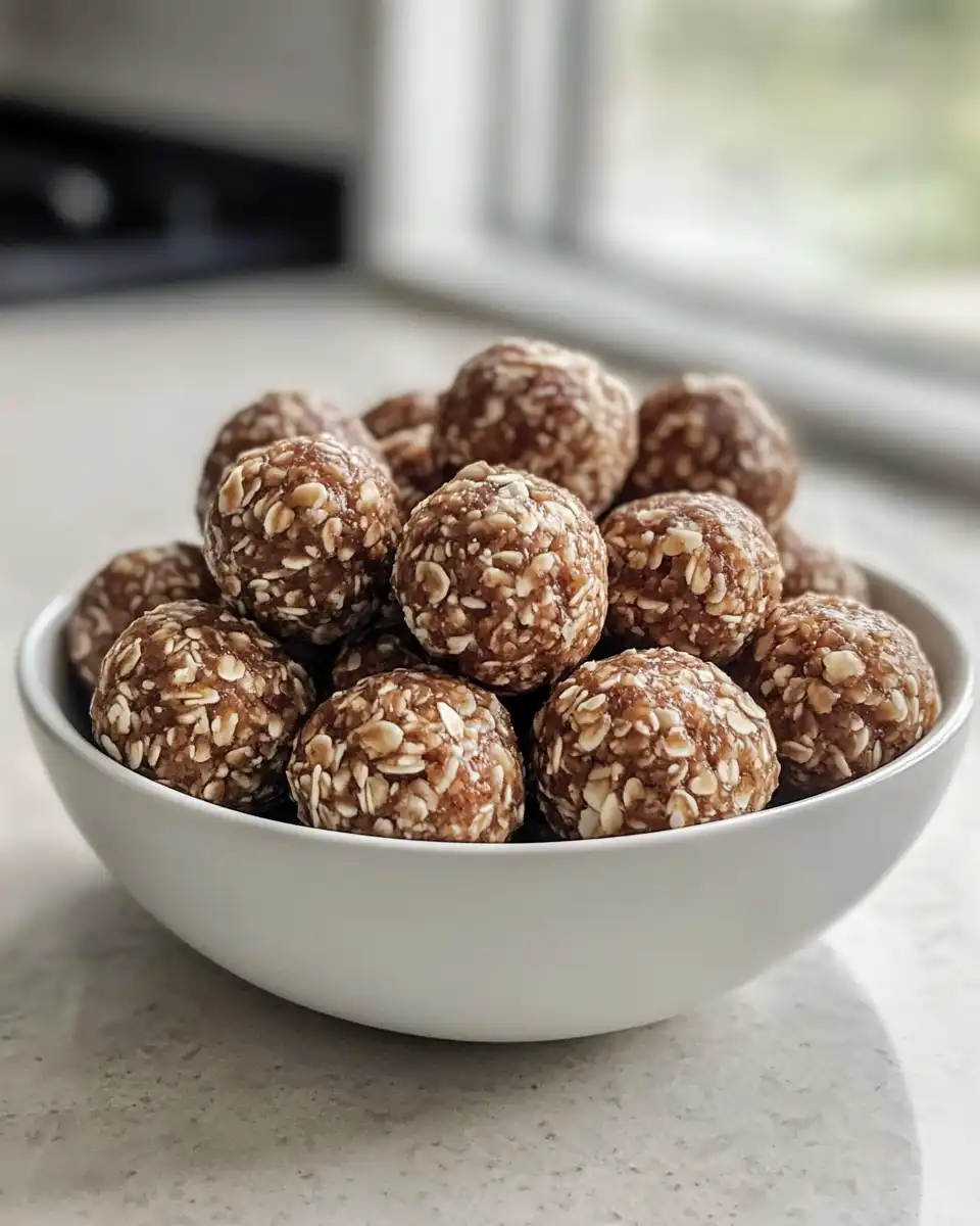 Chilled energy balls arranged on plate ready to serve