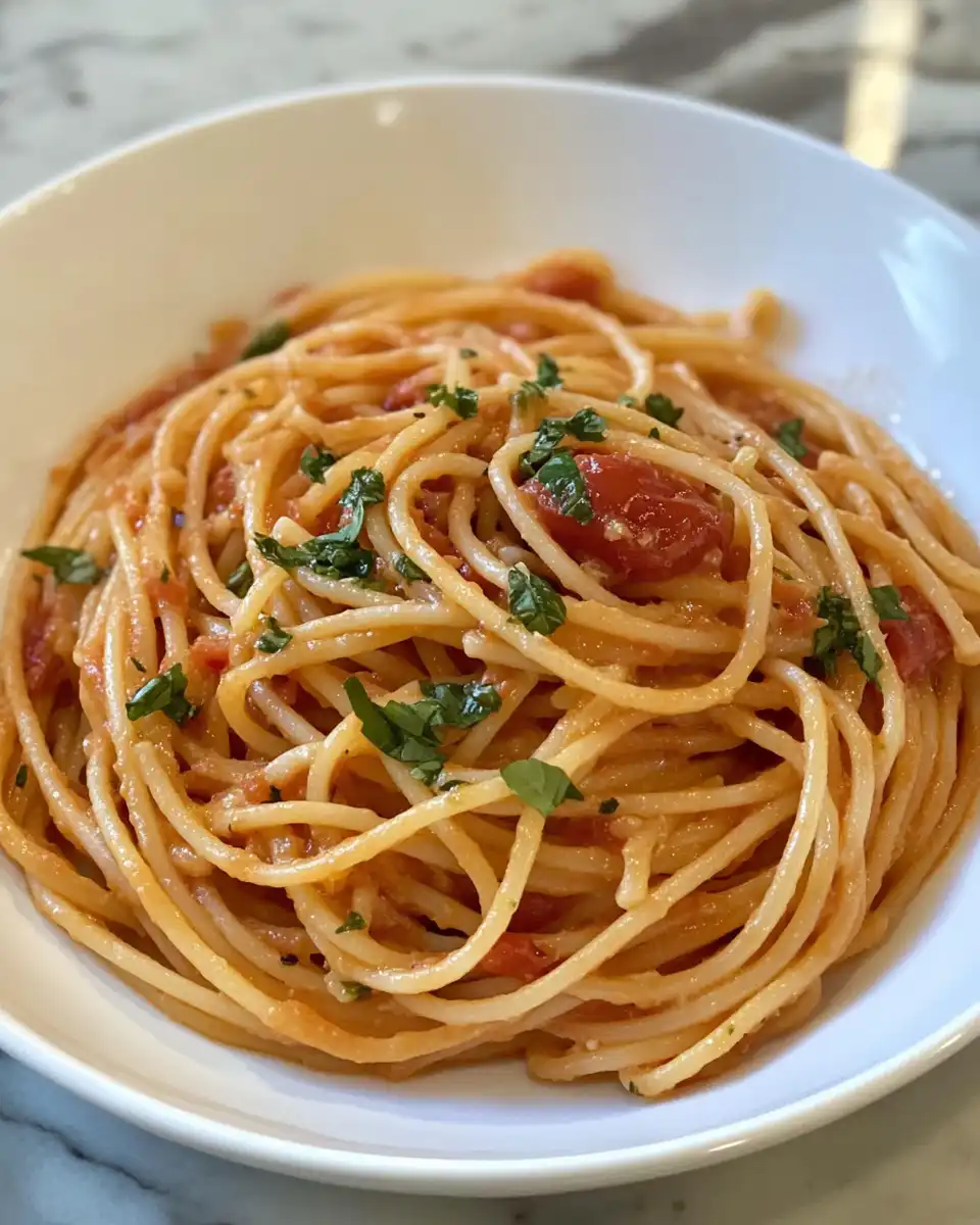 Ingredients laid out for creamy tomato garlic pasta recipe