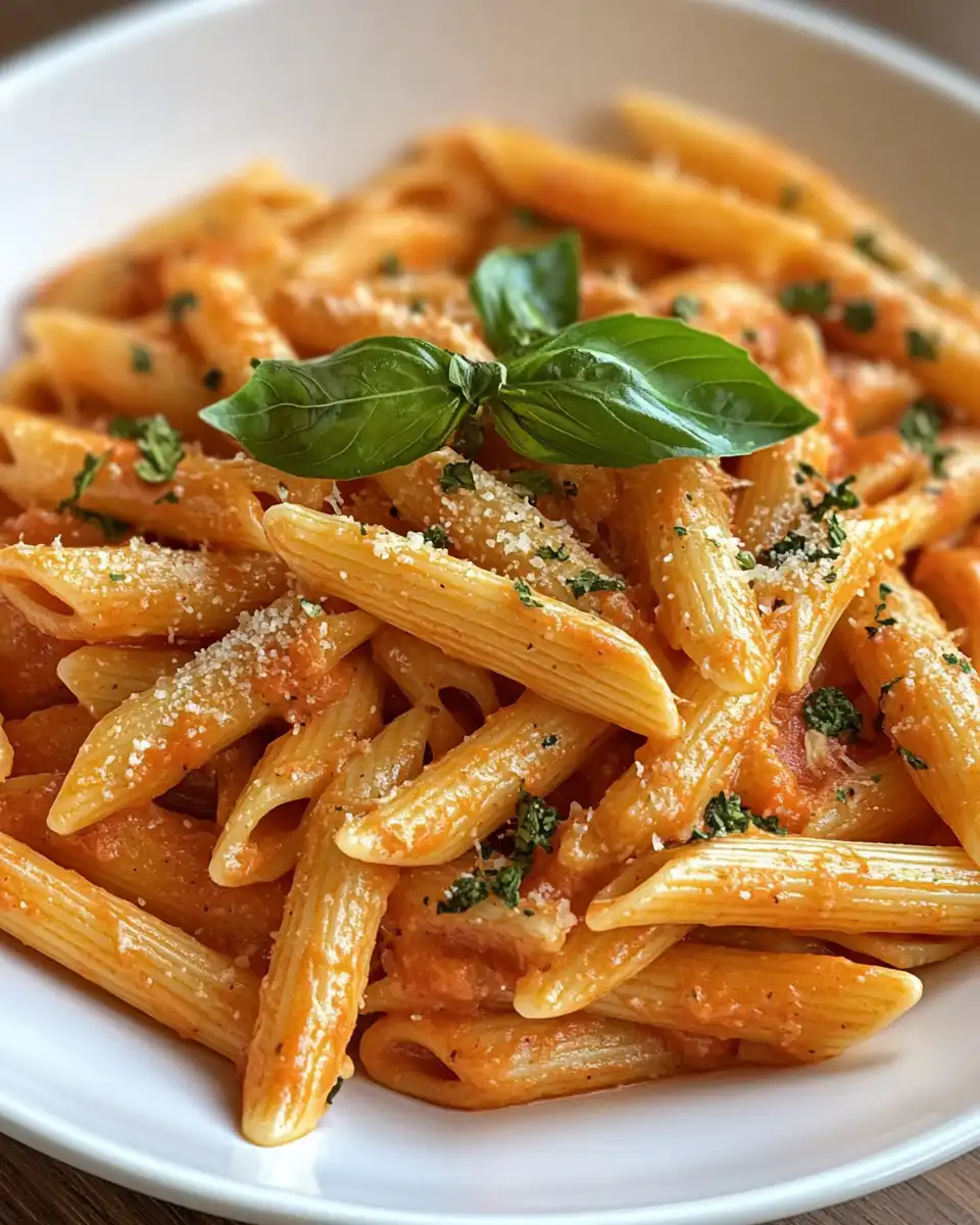 Creamy tomato garlic pasta in a bowl ready to eat