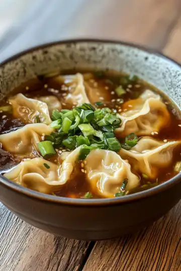 Easy Asian Dumpling Potsticker Soup taken with iphone 15 pro max --iw 2 --ar 4:5 --v 6.1 --raw