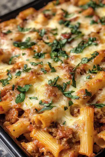 Easy Baked Ziti Recipe taken with iphone 15 pro max --iw 2 --ar 4:5 --v 6.1 --raw