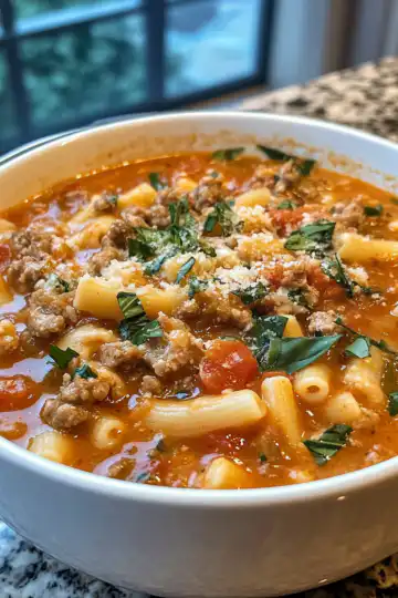 Easy Creamy Parmesan Italian Sausage Ditalini Soup taken with iphone 15 pro max --iw 2 --ar 4:5 --v 6.1 --raw