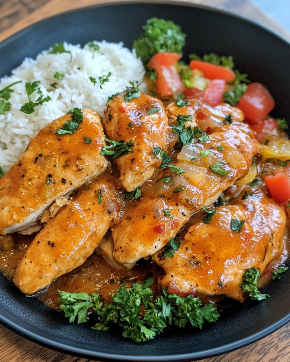 Served Huli Huli chicken with sticky glossy pineapple sauce on plate