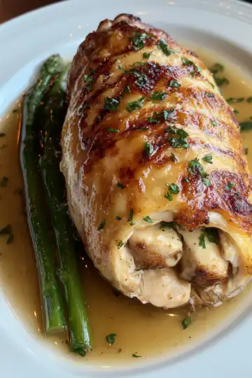 Easy Gourmet Ruth's Chris Stuffed Chicken taken with iphone 15 pro max --iw 2 --ar 4:5 --v 6.1 --raw