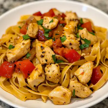 Easy Honey Pepper Chicken Pasta Recipe for Dinner taken with iphone 15 pro max --iw 2 --ar 4:5 --v 6.1 --raw