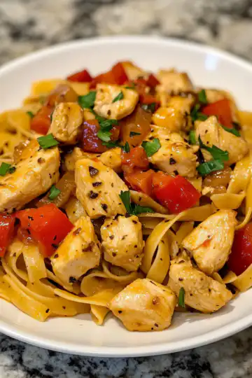 Easy Honey Pepper Chicken Pasta Recipe for Dinner taken with iphone 15 pro max --iw 2 --ar 4:5 --v 6.1 --raw
