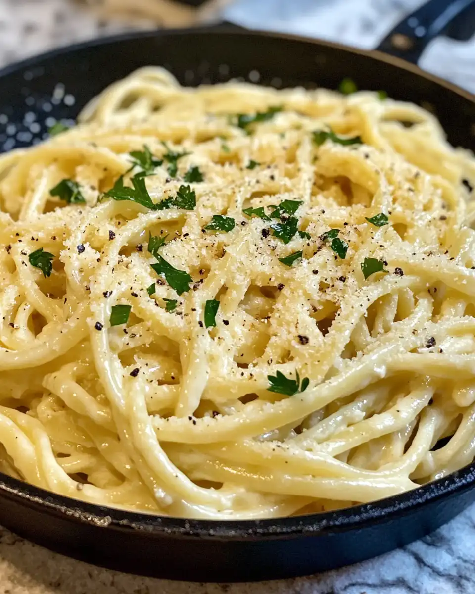 Close-up of creamy ricotta pasta cooking in skillet with vibrant vegetables