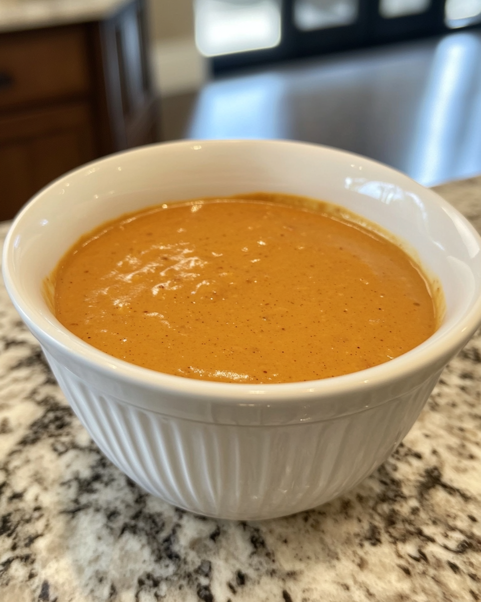 Close-up of easy Thai peanut sauce in a bowl with ingredients around