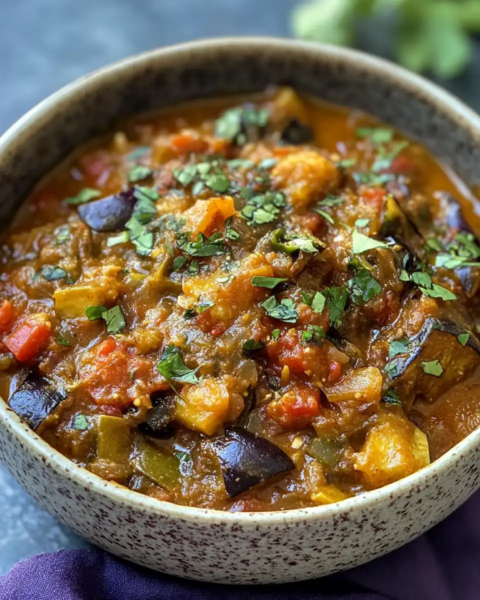 Ingredients for eggplant curry laid out on the table