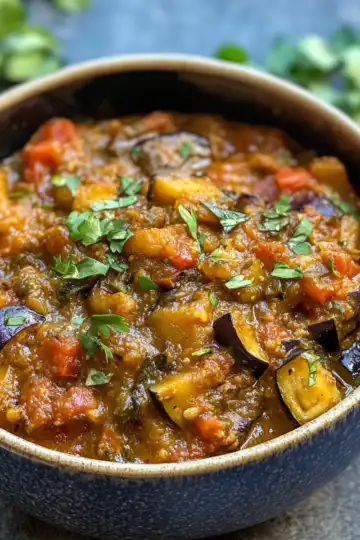 Eggplant Curry taken with iphone 15 pro max --iw 2 --ar 4:5 --v 6.1 --raw