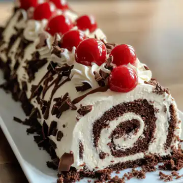Elegant Black Forest Cake Roll taken with iphone 15 pro max --iw 2 --ar 4:5 --v 6.1 --raw