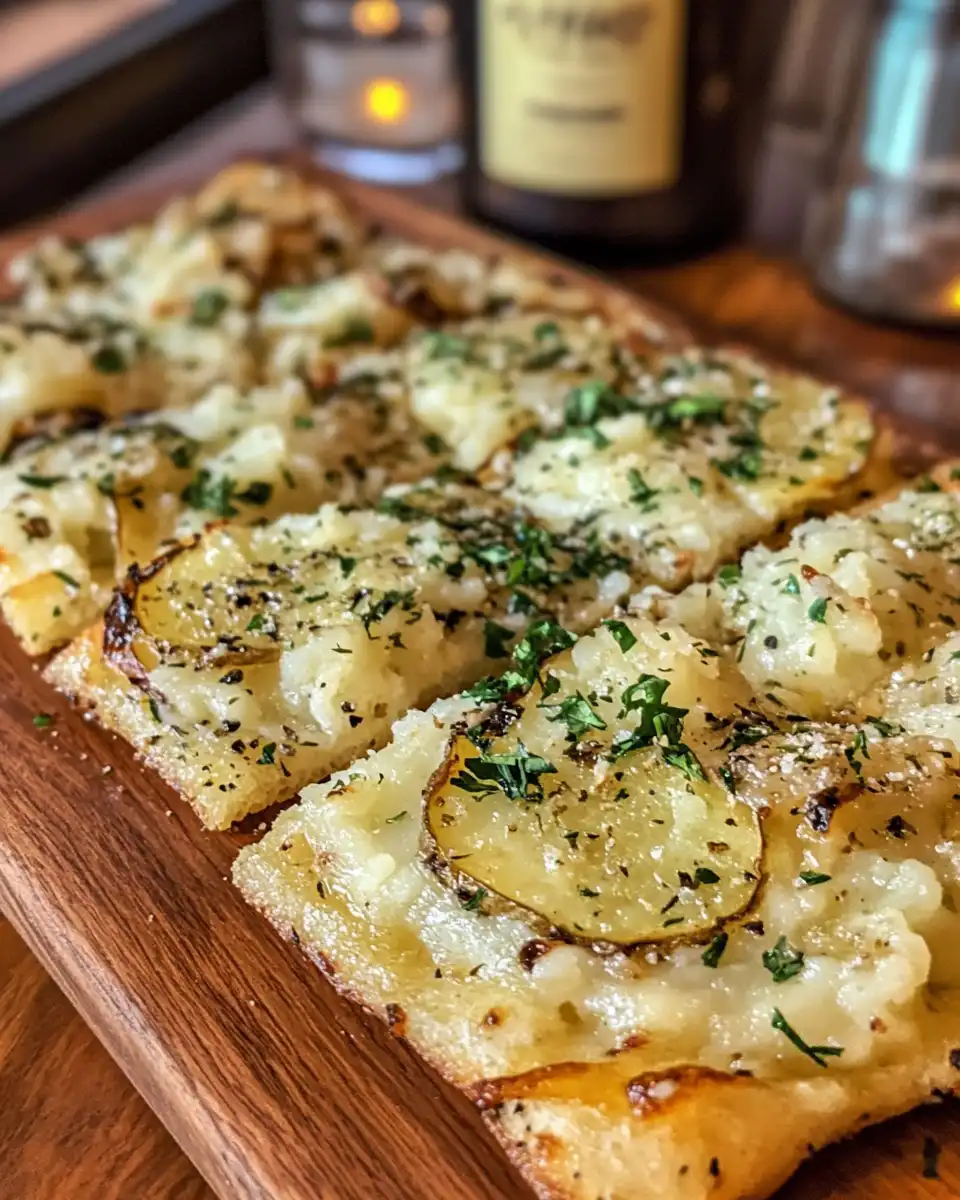 Close-up of mashed potato flatbread preparation in kitchen