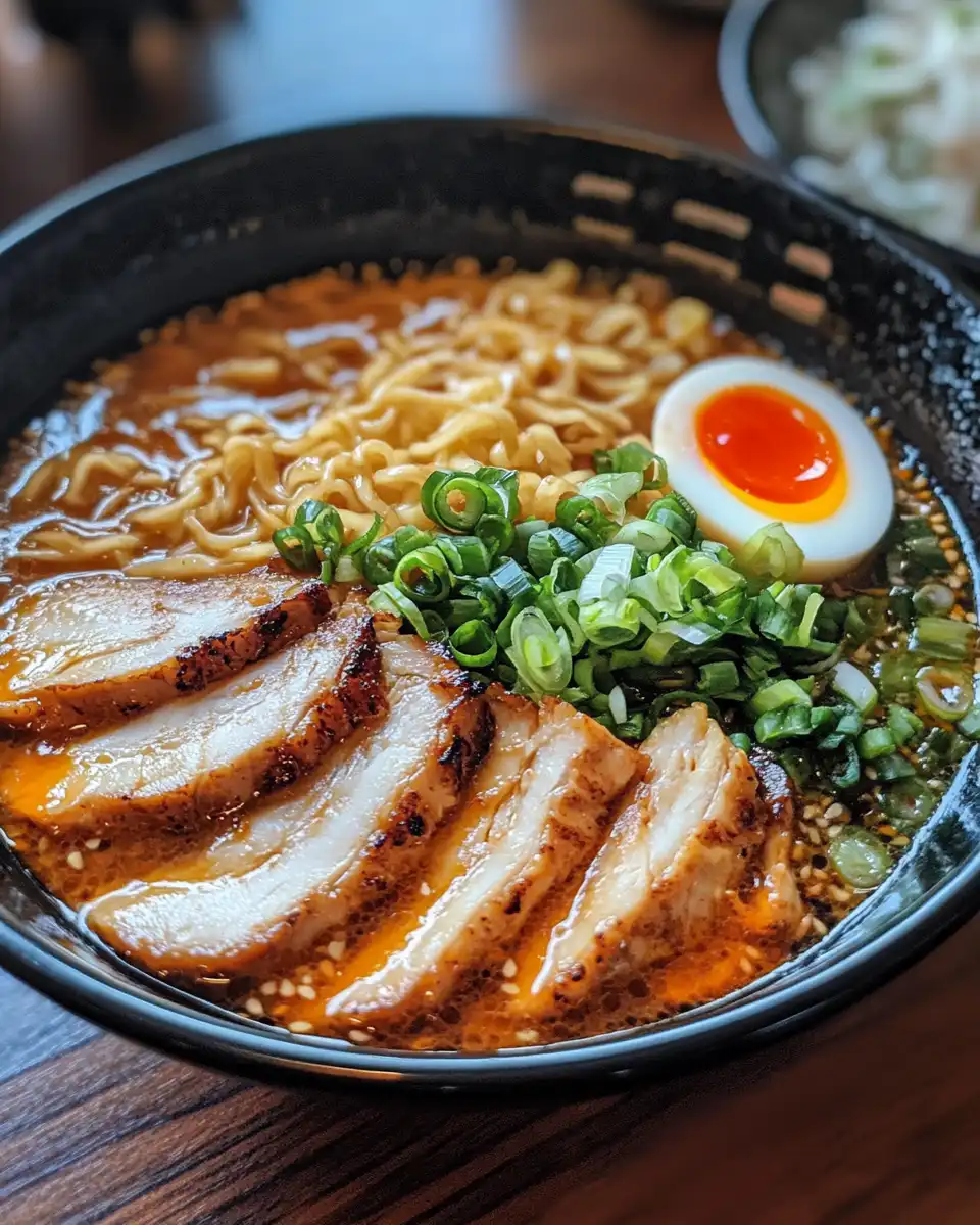 Cooking ingredients for chicken ramen including chicken broth and spices