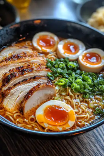 Fiery Chicken Ramen A Comforting Noodle Bowl taken with iphone 15 pro max --iw 2 --ar 4:5 --v 6.1 --raw