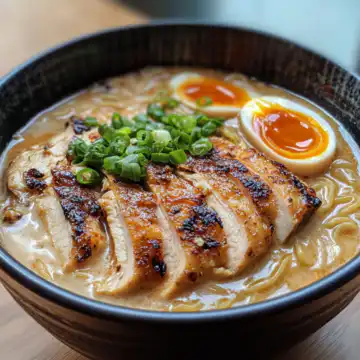 Fiery Chicken Ramen With Creamy Garlic Sauce taken with iphone 15 pro max --iw 2 --ar 4:5 --v 6.1 --raw