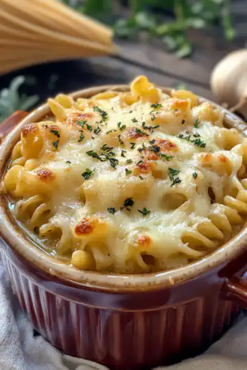 French Onion Soup Pasta Recipe taken with iphone 15 pro max --iw 2 --ar 4:5 --v 6.1 --raw