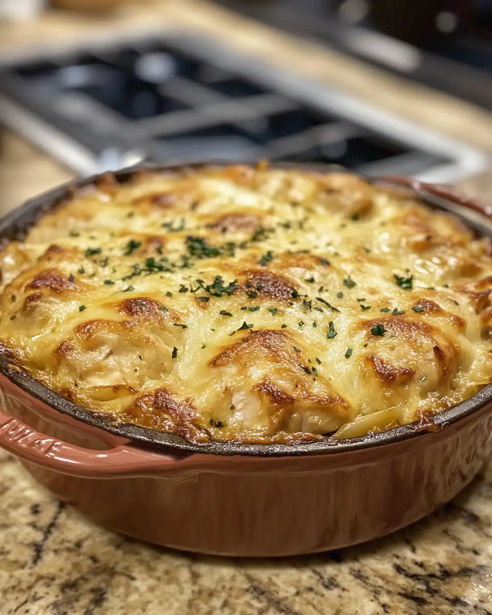 Steaming pressure cooker with French style chicken casserole a la Normande