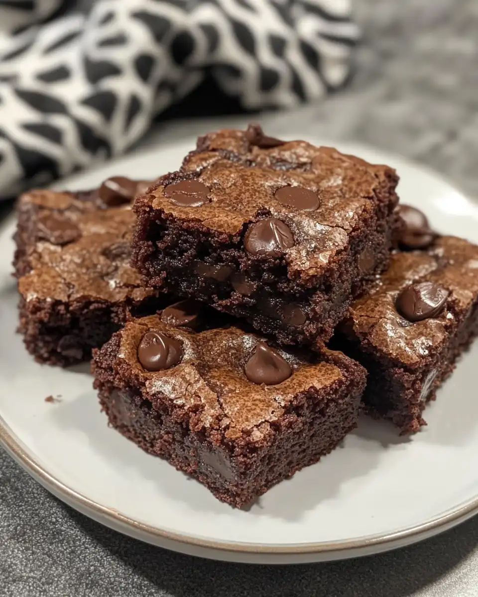 Close up of gooey chocolate brookies ready to serve