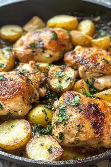 Garlic Butter Chicken And Potatoes Skillet taken with iphone 15 pro max --iw 2 --ar 4:5 --v 6.1 --raw