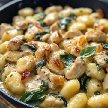 Garlic Chicken Gnocchi Skillet taken with iphone 15 pro max --iw 2 --ar 4:5 --v 6.1 --raw