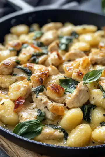 Garlic Chicken Gnocchi Skillet taken with iphone 15 pro max --iw 2 --ar 4:5 --v 6.1 --raw