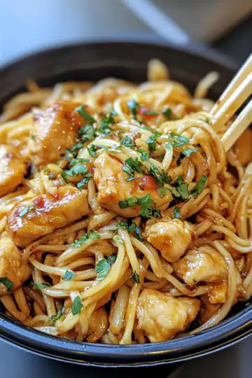 Garlic Chicken Lo Mein taken with iphone 15 pro max --iw 2 --ar 4:5 --v 6.1 --raw