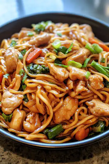 Garlic Chicken Lo Mein taken with iphone 15 pro max --iw 2 --ar 4:5 --v 6.1 --raw