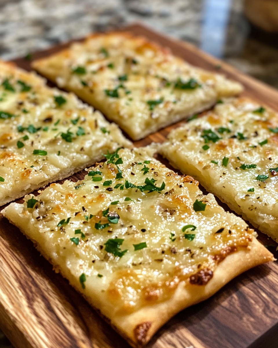 Close-up of garlic keto flatbread fresh from pressure cooker