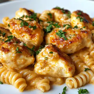 Garlic Parmesan Chicken Bites With Creamy Rotini taken with iphone 15 pro max --iw 2 --ar 4:5 --v 6.1 --raw