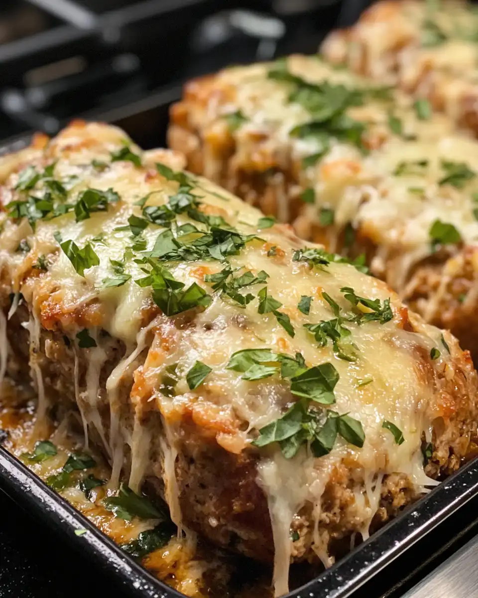 Golden crusted pressure cooked garlic parmesan chicken meatloaf ready to serve