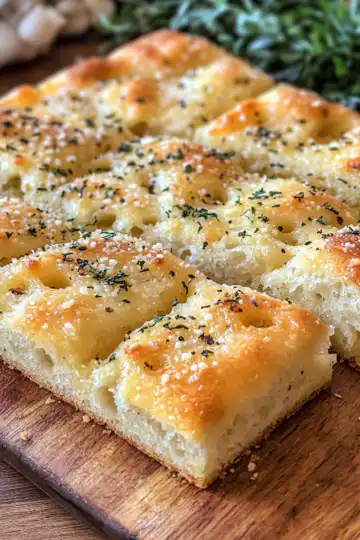 Garlic Parmesan Focaccia Bread A Savory Homemade Favorite taken with iphone 15 pro max --iw 2 --ar 4:5 --v 6.1 --raw