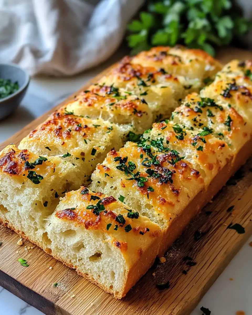 Ingredients for garlic parmesan herb bread gathered on a table
