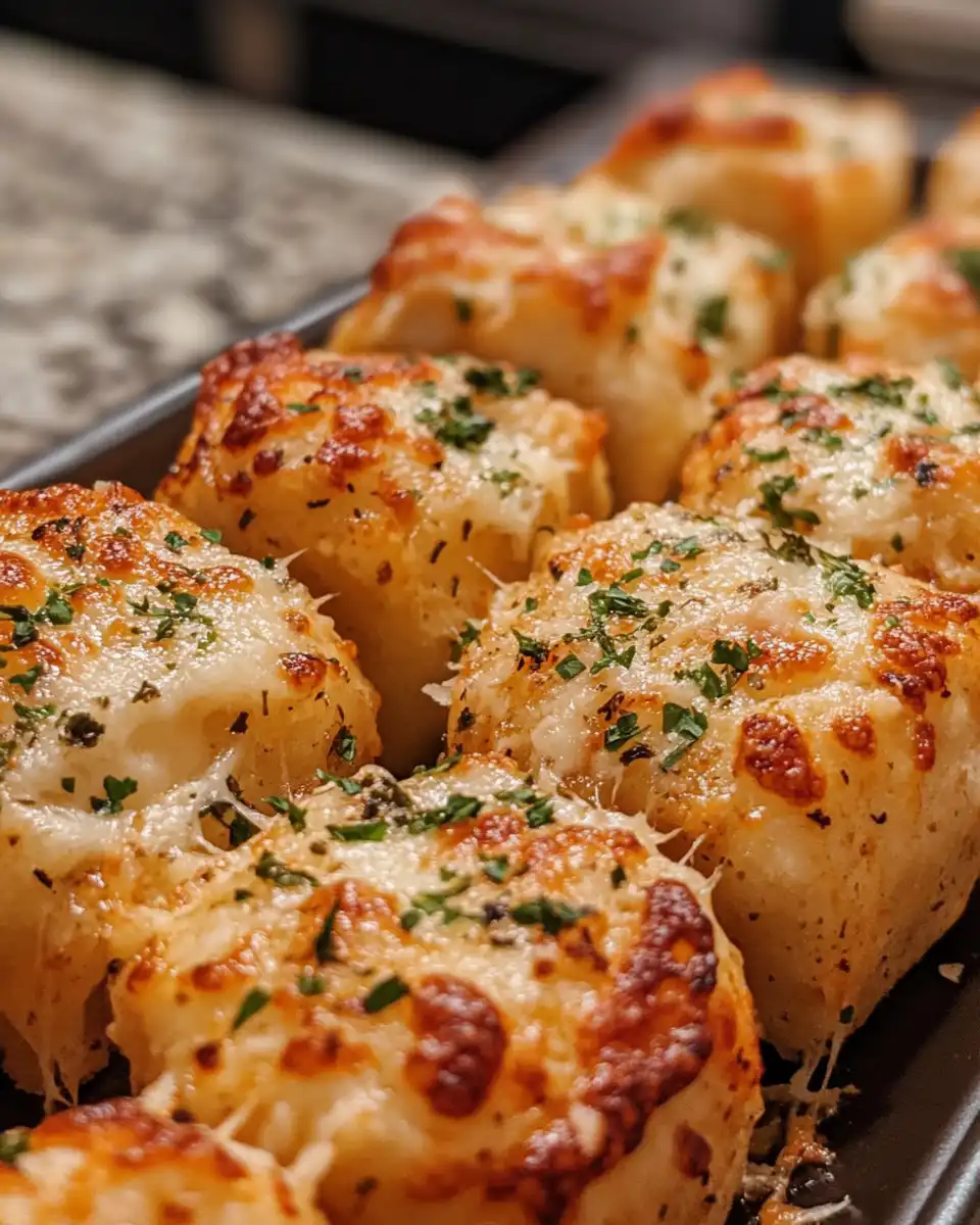 Garlic Parmesan New York pizza rolls fresh out of the fryer with golden crispy crust
