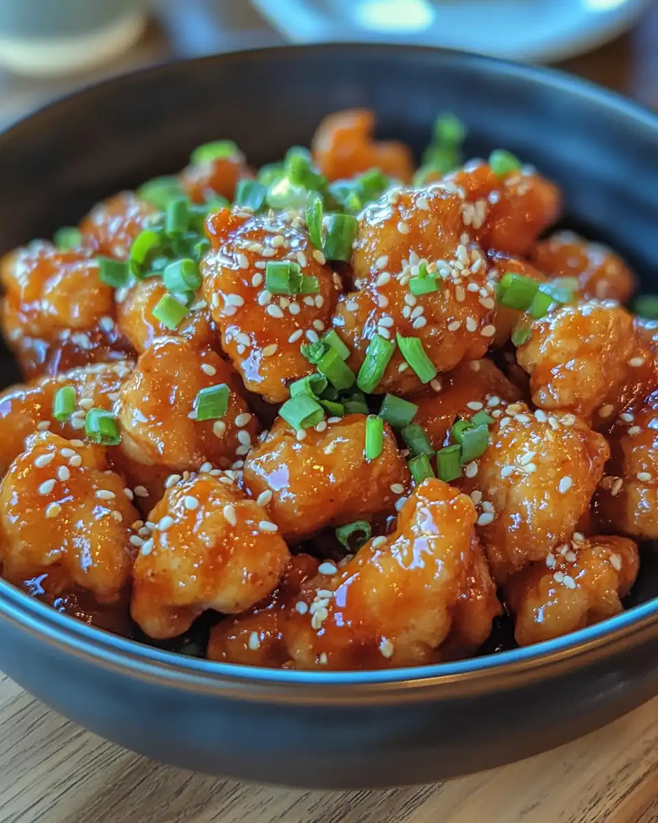 Serving plated General Tso's Chicken with garnish