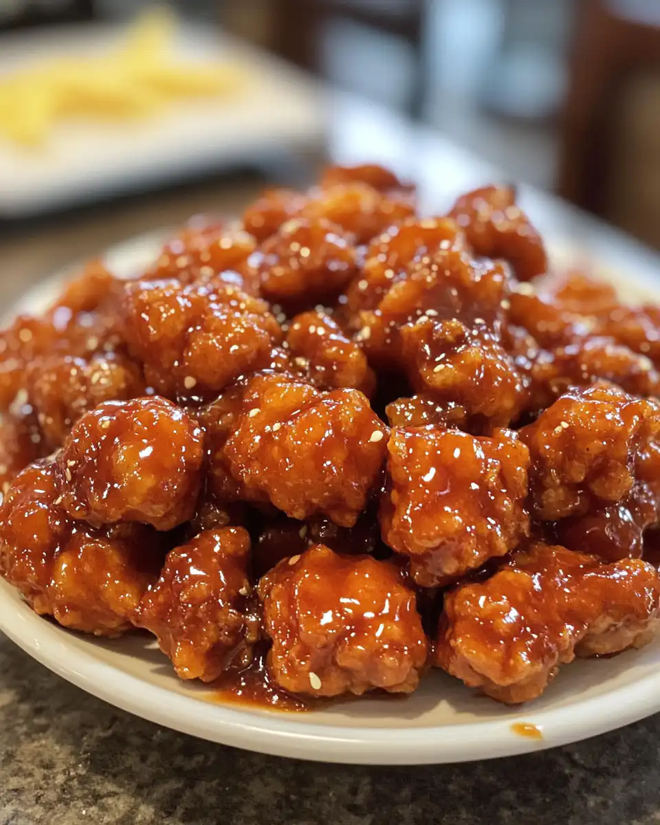 General Tso's chicken fresh from the pressure cooker with steam rising