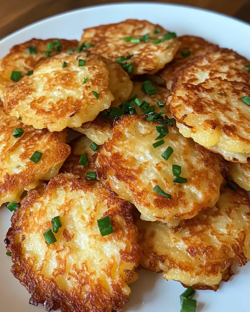 Close-up of a crispy potato pancake with chives