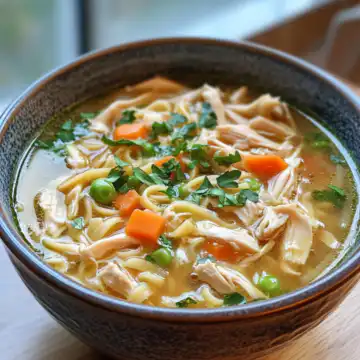 Ginger Garlic Chicken Noodle Soup taken with iphone 15 pro max --iw 2 --ar 4:5 --v 6.1 --raw