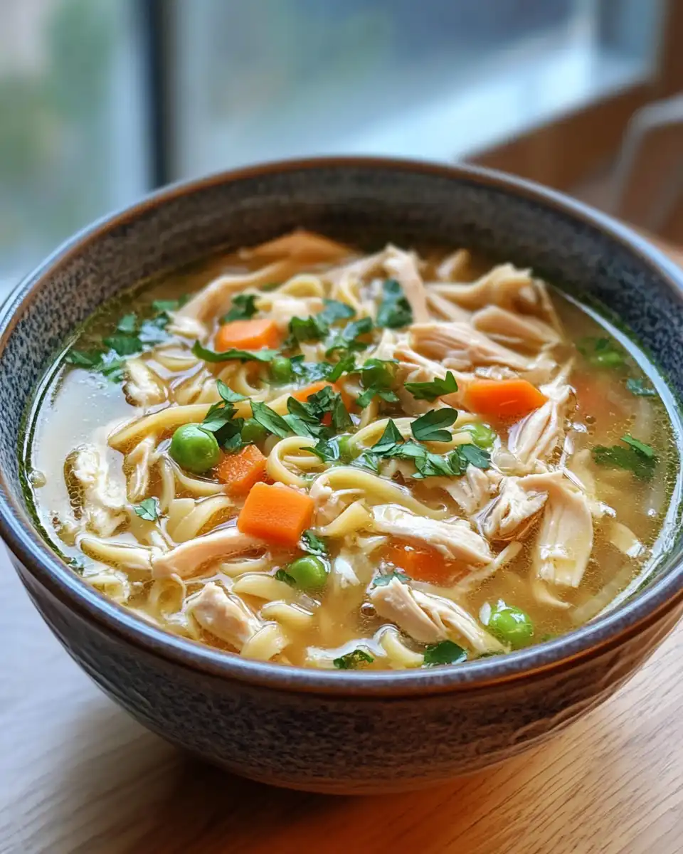 Fresh ginger garlic chicken noodle soup simmering in pressure cooker