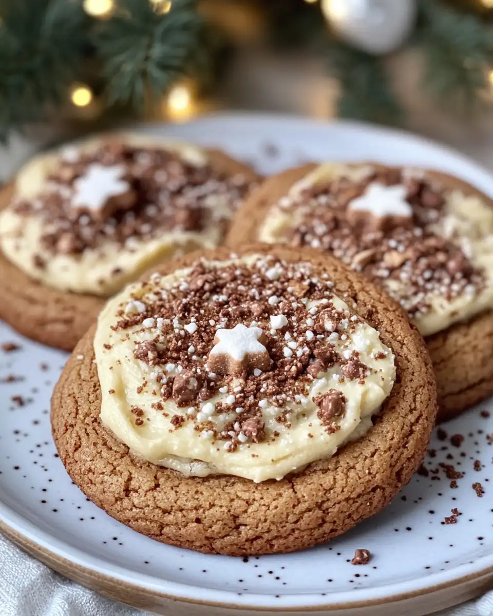 Close up of gingerbread cheesecake cookie with creamy filling
