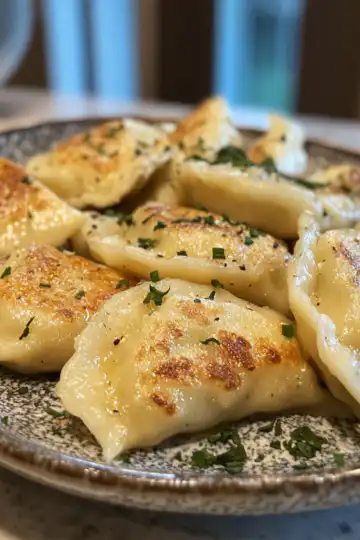 Gluten Free Potato Pierogi taken with iphone 15 pro max --iw 2 --ar 4:5 --v 6.1 --raw
