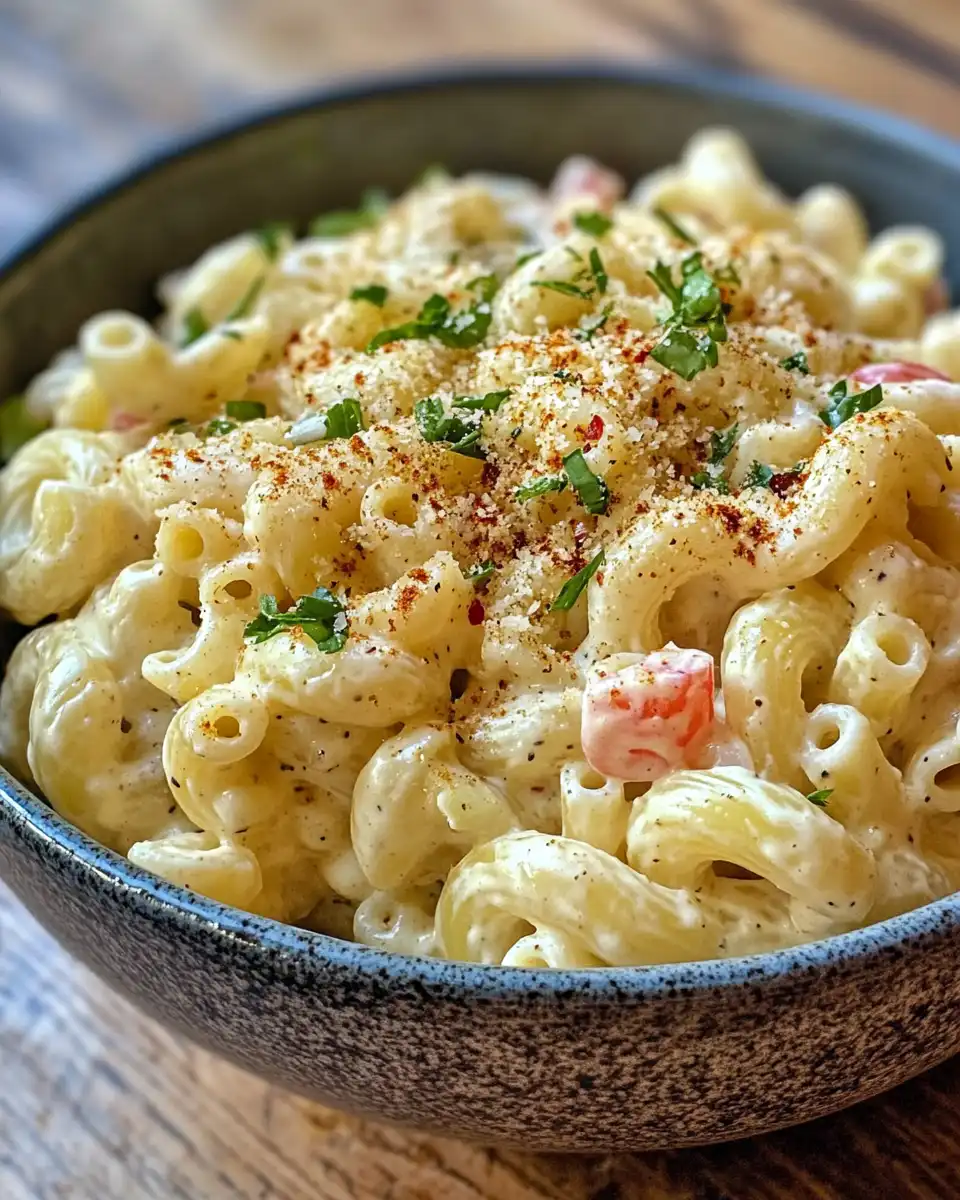 Ingredients laid out for Hawaiian macaroni salad including macaroni and veggies