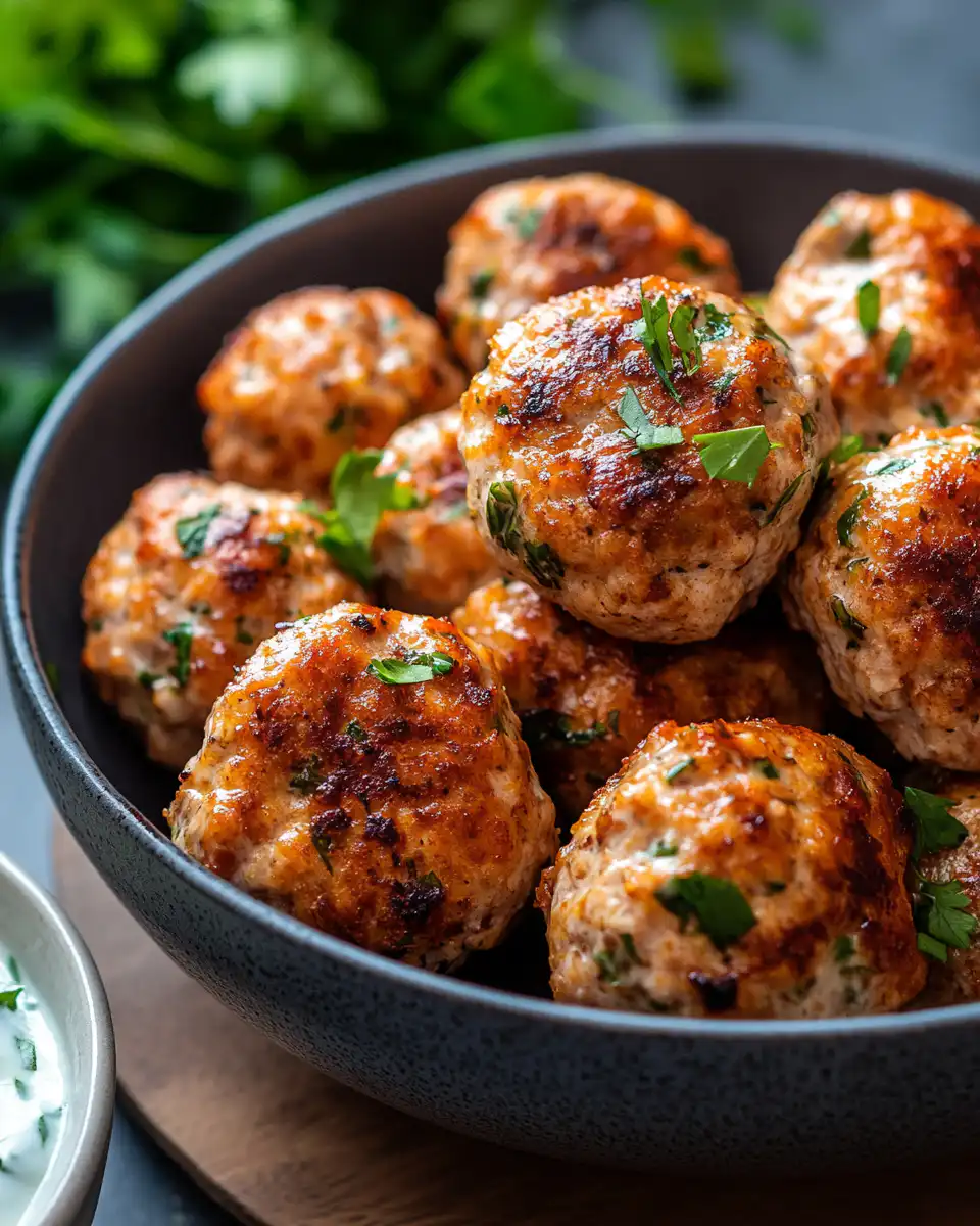 Greek chicken meatballs cooking in pressure cooker with fresh herbs